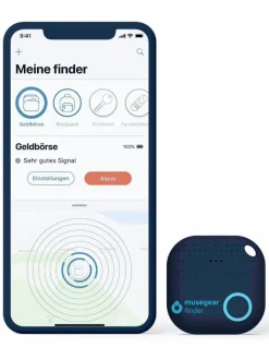 musegear Smarthome & Wetterstationen<Bluetooth-Schlüsselfinder "Finder 2" in brauner Ledertasche