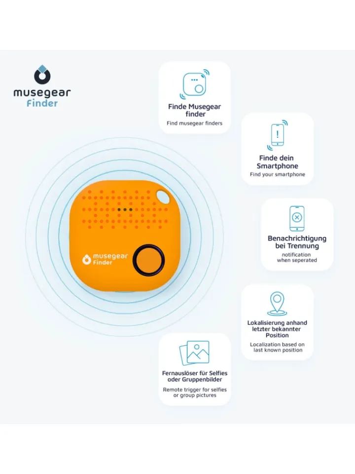 musegear Smarthome & Wetterstationen<Bluetooth-Schlüsselfinder "Finder 2" in orange - 2er Pack