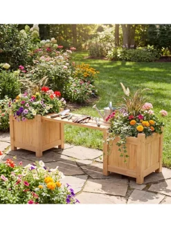 COSTWAY Pflanzen & Zubehör<Blumenkasten mit Gartenbank 105 x 26,5 x 29,5 cm in Beige
