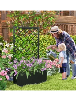 COSTWAY Pflanzen & Zubehör<Blumenkasten mit Rankgitter 63 x 31 x 112 cm in Schwarz
