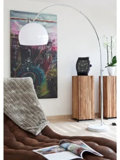SalesFever Stehleuchten<Bogenlampe 208 cm höhenverstellbar dimmbar Marmorfuß und Lampenschirm in Weiß