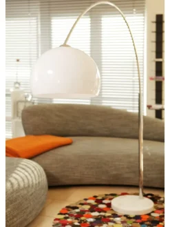 SalesFever Stehleuchten<Bogenlampe 208 cm höhenverstellbar dimmbar Marmorfuß und Lampenschirm in Weiß