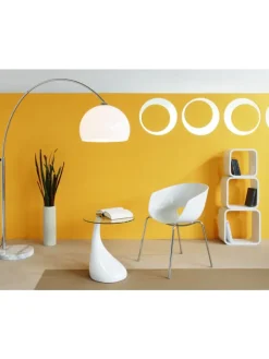 SalesFever Stehleuchten<Bogenlampe 208 cm höhenverstellbar dimmbar Marmorfuß und Lampenschirm in Weiß