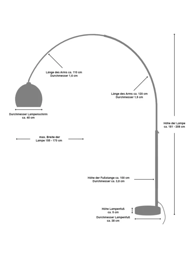 SalesFever Stehleuchten<Bogenlampe 208 cm höhenverstellbar dimmbar Marmorfuß und Lampenschirm in Weiß