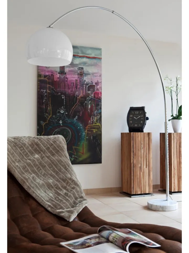 SalesFever Stehleuchten<Bogenlampe verstellbar dimmbar mit Marmorfuß und Kunststoffschirm in Weiß