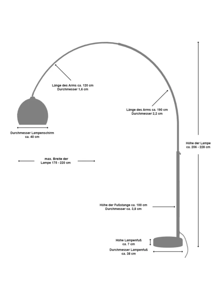 SalesFever Stehleuchten<Bogenlampe verstellbar dimmbar mit Marmorfuß und Kunststoffschirm in Weiß
