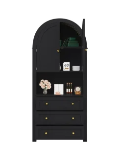 ABRIHOME Regale & Schränke<Bogenschrank in Schwarz mit Schubladen Türen und offenem Regal Hoch