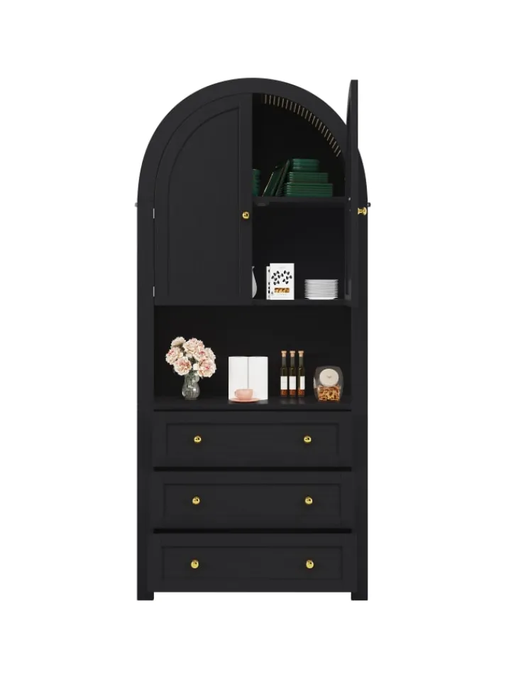 ABRIHOME Regale & Schränke<Bogenschrank in Schwarz mit Schubladen Türen und offenem Regal Hoch