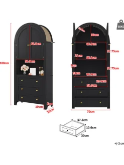 ABRIHOME Regale & Schränke<Bogenschrank in Schwarz mit Schubladen Türen und offenem Regal Hoch
