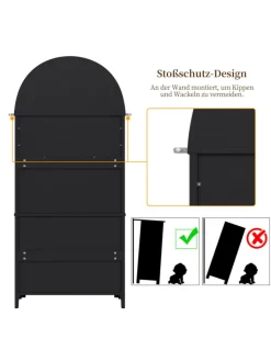 ABRIHOME Regale & Schränke<Bogenschrank in Schwarz mit Schubladen Türen und offenem Regal Hoch