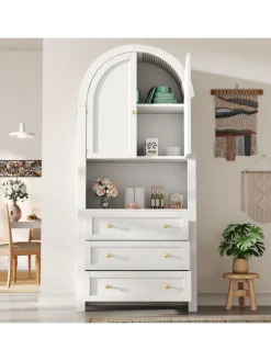 ABRIHOME Regale & Schränke<Bogenschrank in Weiß mit Schubladen Türen und offenem Regal Hoch
