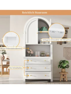 ABRIHOME Regale & Schränke<Bogenschrank in Weiß mit Schubladen Türen und offenem Regal Hoch