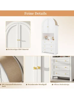 ABRIHOME Regale & Schränke<Bogenschrank in Weiß mit Schubladen Türen und offenem Regal Hoch