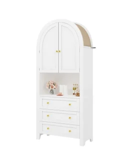 ABRIHOME Regale & Schränke<Bogenschrank in Weiß mit Schubladen Türen und offenem Regal Hoch