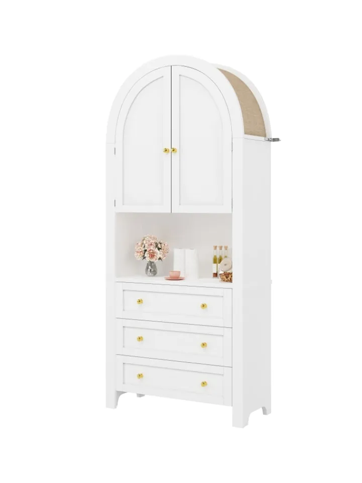 ABRIHOME Regale & Schränke<Bogenschrank in Weiß mit Schubladen Türen und offenem Regal Hoch