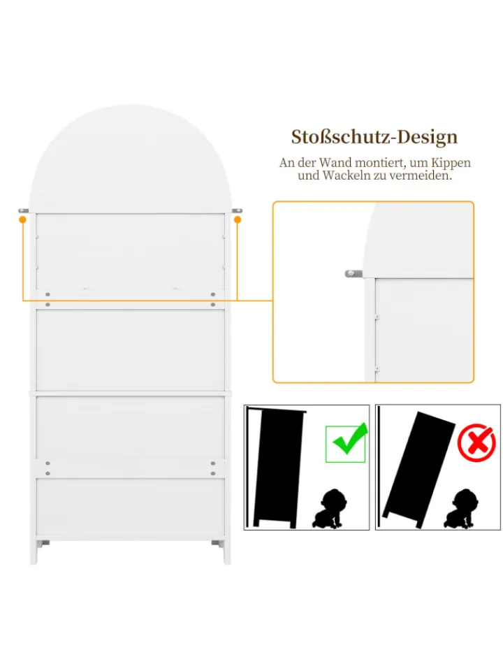 ABRIHOME Regale & Schränke<Bogenschrank in Weiß mit Schubladen Türen und offenem Regal Hoch