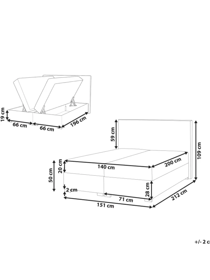 Beliani Betten & Matratzen<Boxspring Bett MAJOR in Beige - (W) 151 x (H) 109 x (L) 212 cm