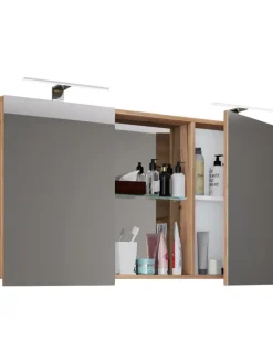VCM Badmöbel<Breiter Spiegelschrank Spiegel Budasi mit Ablage in Honig-Eiche