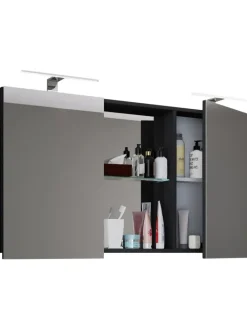 VCM Badmöbel<Breiter Spiegelschrank Spiegel Budasi mit Ablage in Schwarz