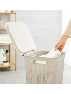 Rotho Wäschekörbe & -Ständer<Brisen Wäschebox 50l mit Deckel und Griffe in Cappuccino