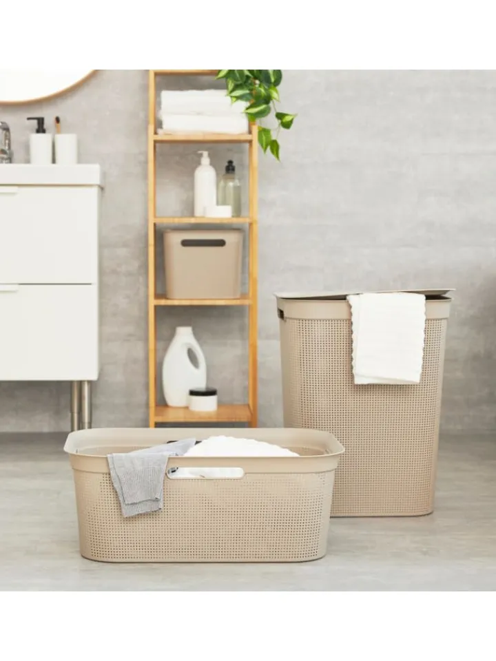 Rotho Wäschekörbe & -Ständer<Brisen Wäschebox 50l mit Deckel und Griffe in Cappuccino