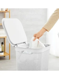 Rotho Wäschekörbe & -Ständer<Brisen Wäschebox 50l mit Deckel und Griffe in Mistelweiß