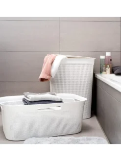 Rotho Wäschekörbe & -Ständer<Brisen Wäschebox 50l mit Deckel und Griffe in Mistelweiß