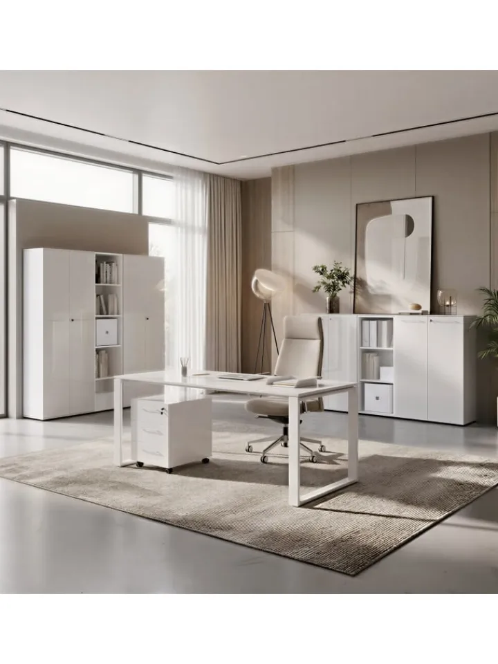 KADIMA DESIGN Möbel-Sets<Büro-Set 2 Schränke & Regal, 240cm breit, Glasfront in Weiß