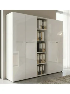 KADIMA DESIGN Möbel-Sets<Büro-Set 2 Schränke & Regal, 240cm breit, Glasfront in Weiß