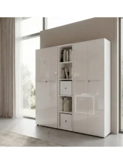 KADIMA DESIGN Möbel-Sets<Büro-Set 2 Schränke & Regal, 240cm breit, Glasfront in Weiß
