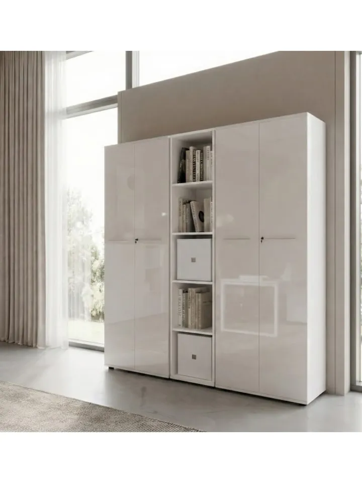 KADIMA DESIGN Möbel-Sets<Büro-Set 2 Schränke & Regal, 240cm breit, Glasfront in Weiß