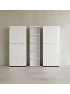 KADIMA DESIGN Möbel-Sets<Büro-Set 2 Schränke & Regal, 240cm breit, Glasfront in Weiß