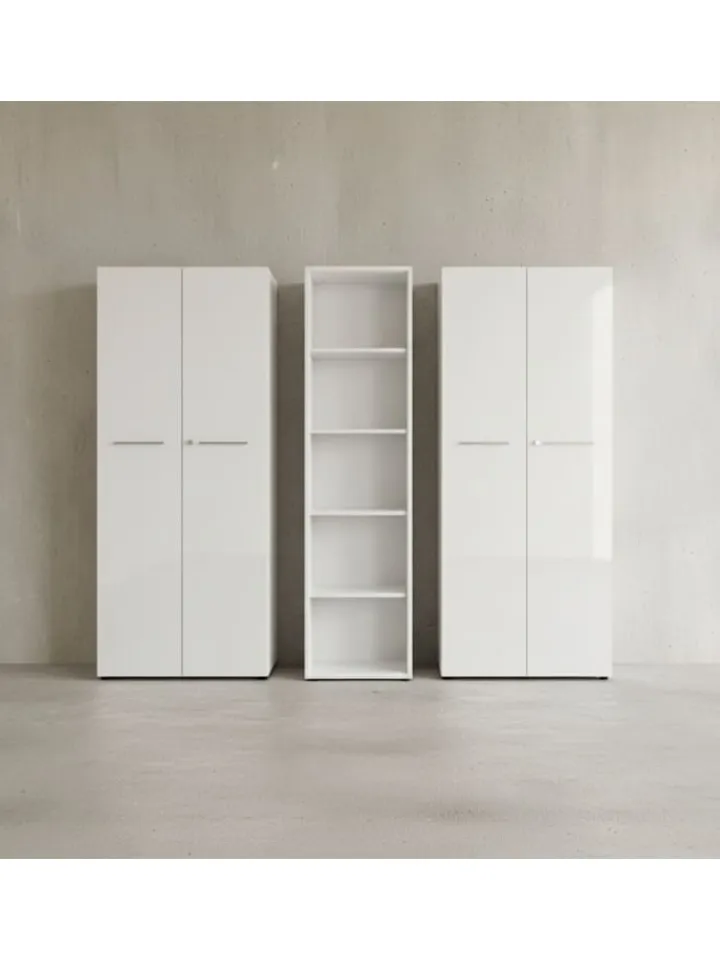 KADIMA DESIGN Möbel-Sets<Büro-Set 2 Schränke & Regal, 240cm breit, Glasfront in Weiß