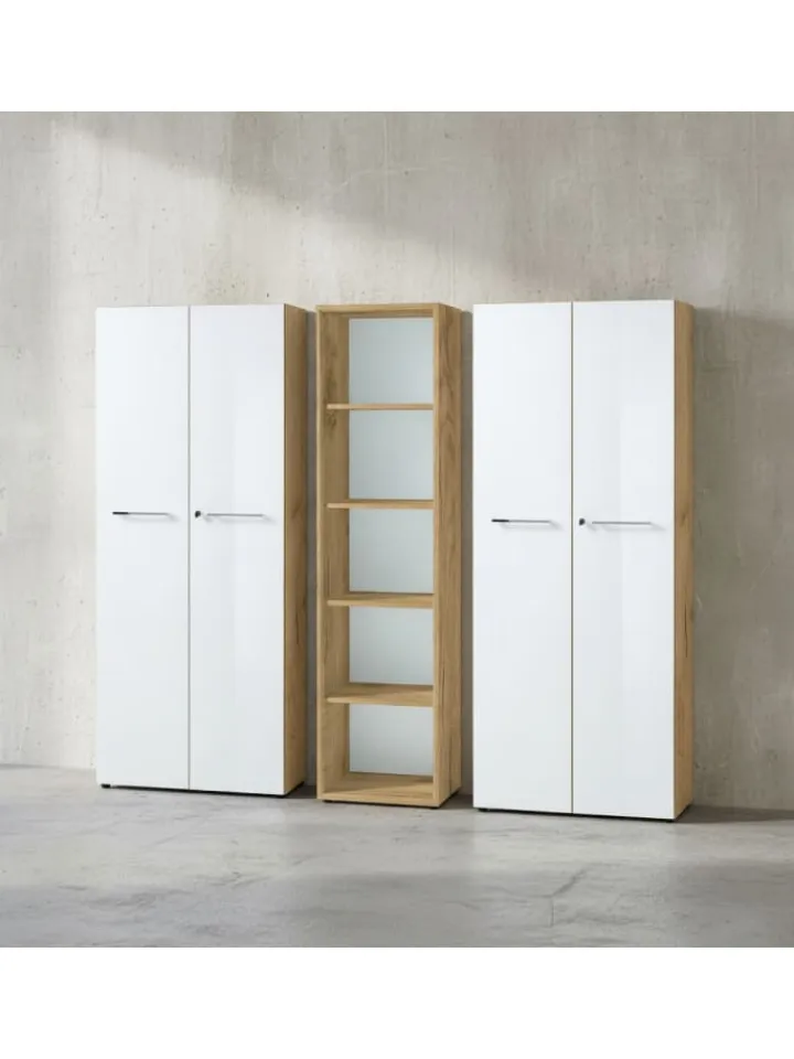 KADIMA DESIGN Möbel-Sets<Büro-Set 2 Schränke & Regal, 240cm breit, Glasfront in Chalet-Eiche-Nb.-Weiß