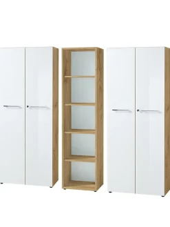 KADIMA DESIGN Möbel-Sets<Büro-Set 2 Schränke & Regal, 240cm breit, Glasfront in Chalet-Eiche-Nb.-Weiß