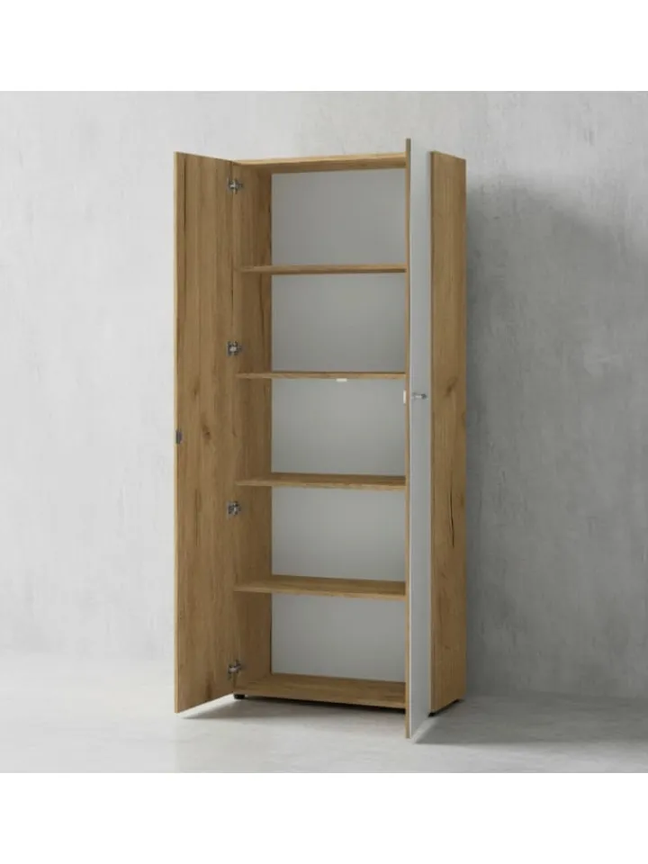 KADIMA DESIGN Möbel-Sets<Büro-Set 2 Schränke & Regal, 240cm breit, Glasfront in Chalet-Eiche-Nb.-Weiß