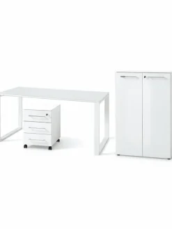 KADIMA DESIGN Möbel-Sets<Büro-Set Schreibtisch Schrank Container Glasfront Modern in Weiß