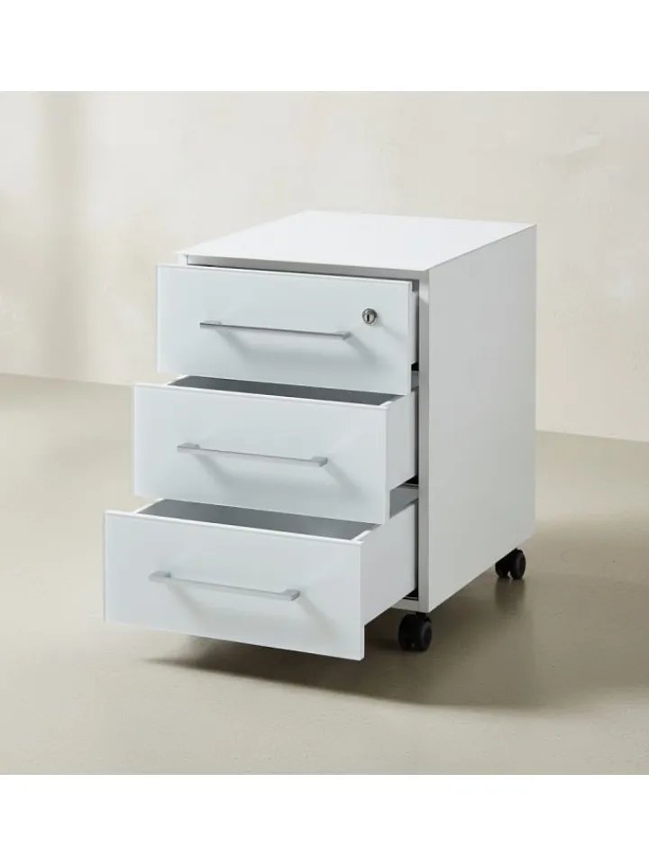 KADIMA DESIGN Möbel-Sets<Büro-Set Schreibtisch Schrank Container Glasfront Modern in Weiß