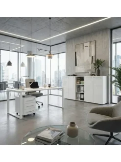KADIMA DESIGN Möbel-Sets<Büro-Set 5-teilig, Glasfront Soft-Close Modern Büromöbel in Weiß