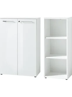 KADIMA DESIGN Möbel-Sets<Büro-Set 2-tlg 120cm hoch Kommode x Regal, Glas Front in Weiß