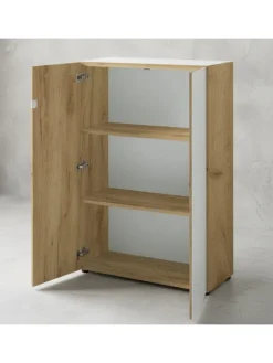 KADIMA DESIGN Möbel-Sets<Büro-Set 2-tlg 120cm hoch Kommode x Regal, Glas Front in Chalet-Eiche-Nb.-Weiß