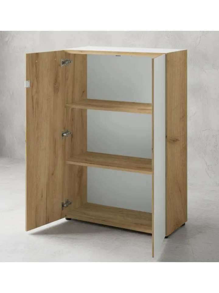 KADIMA DESIGN Möbel-Sets<Büro-Set 2-tlg 120cm hoch Kommode x Regal, Glas Front in Chalet-Eiche-Nb.-Weiß