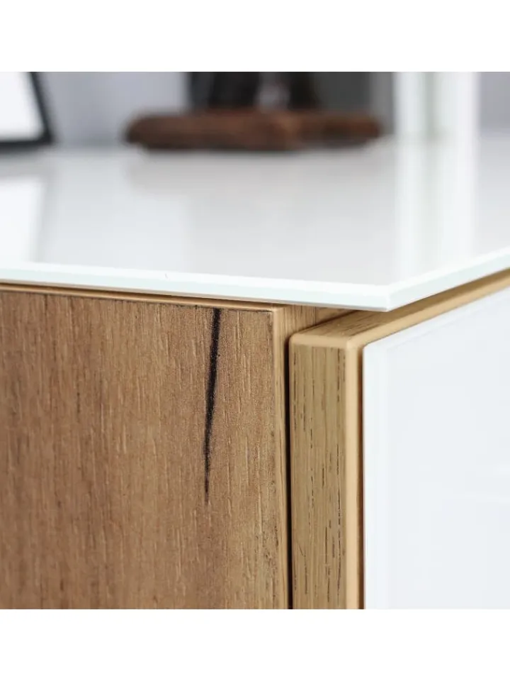 KADIMA DESIGN Möbel-Sets<Büro-Set 2-tlg 120cm hoch Kommode x Regal, Glas Front in Chalet-Eiche-Nb.-Weiß