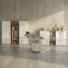KADIMA DESIGN Möbel-Sets<Büro-Set 8-tlg, Glas Abschließbar Modern Büromöbel in Chalet-Eiche-Nb.-Weiß