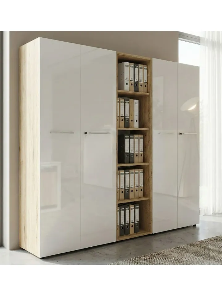 KADIMA DESIGN Möbel-Sets<Büro-Set 8-tlg, Glas Abschließbar Modern Büromöbel in Chalet-Eiche-Nb.-Weiß