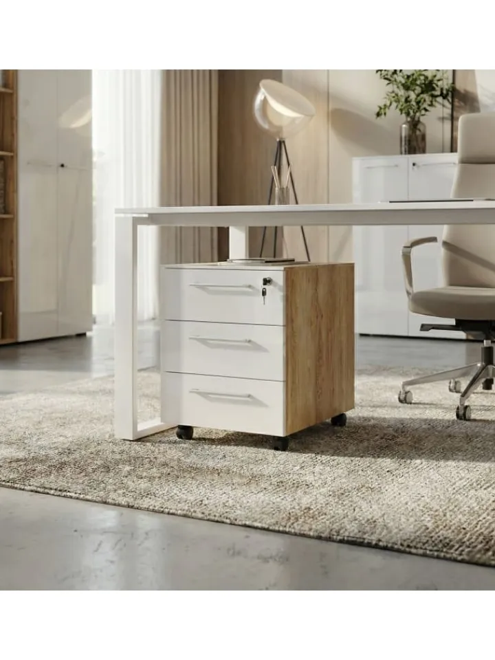 KADIMA DESIGN Möbel-Sets<Büro-Set 8-tlg, Glas Abschließbar Modern Büromöbel in Chalet-Eiche-Nb.-Weiß