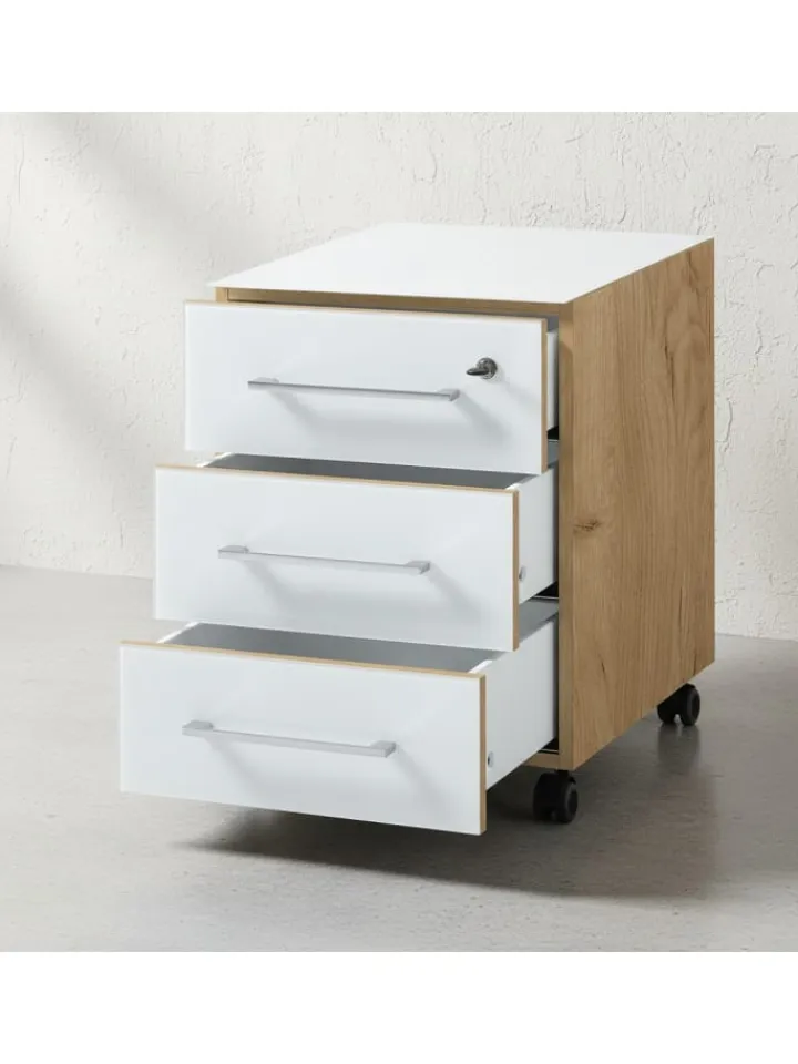KADIMA DESIGN Möbel-Sets<Büro-Set 8-tlg, Glas Abschließbar Modern Büromöbel in Chalet-Eiche-Nb.-Weiß