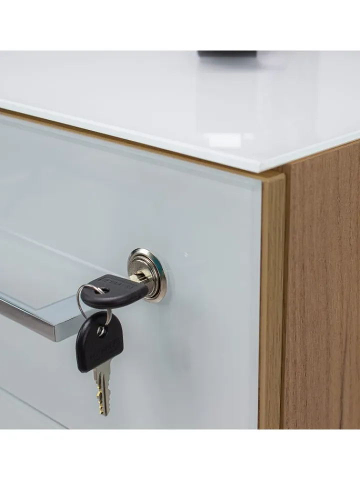 KADIMA DESIGN Möbel-Sets<Büro-Set 8-tlg, Glas Abschließbar Modern Büromöbel in Chalet-Eiche-Nb.-Weiß