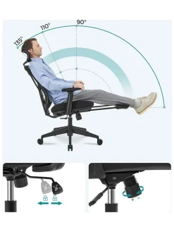 Songmics Sitzmöbel<Bürostuhl in Schwarz - (B)70 x (H)133 x (T)68,5 cm