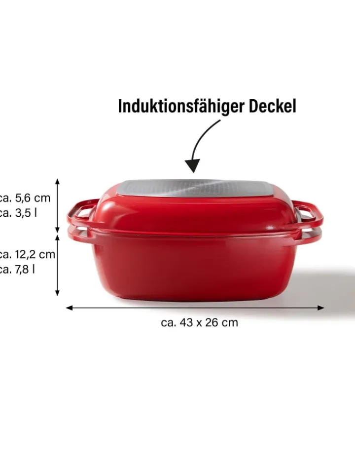 Stoneline Kochgeschirr<Bräter Schmortopf 43x26 cm | mit Deckel in Rot